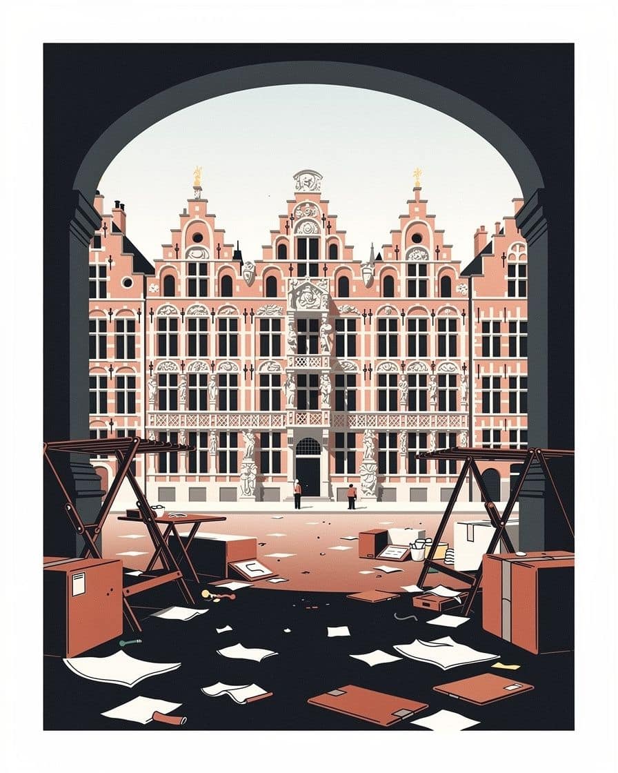 End of the braderie on Sunday afternoon in Lille, sellers packing away boxes and trestles in a street strewn with paper