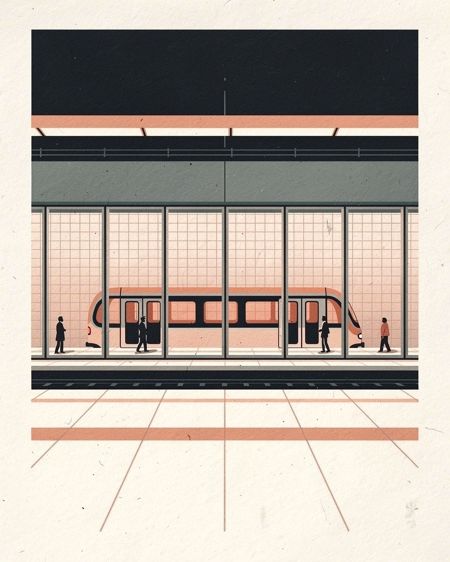 Quai de métro automatique avec portes palières et rame à l'arrêt